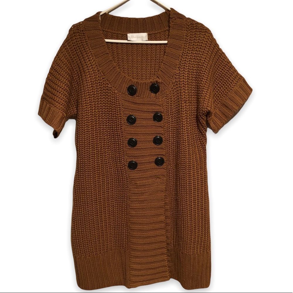 Soft Surroundings Short Sleeve Sweater Dress Double Breasted Wool Blend